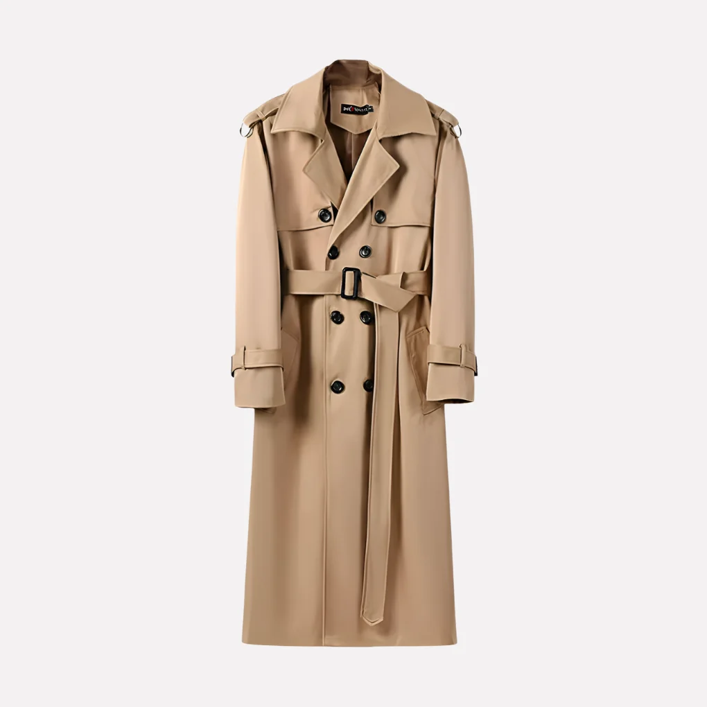 Menns Over the Knee Beltet Trench Coat